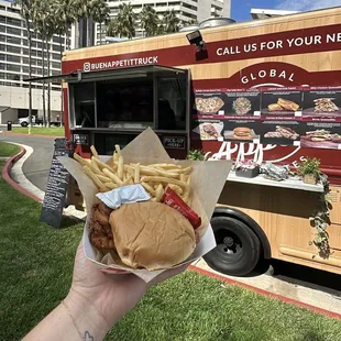 Crispy chicken sandwich and fries