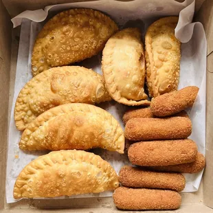 Four Chicken Empanadas, Two Vegan Empanadas, Eight Ham Croquettes