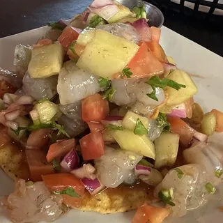 Cooked Shrimp Ceviche Tostada