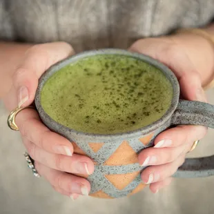 Moringa Matcha Latte! Made with moringa and matcha powder, organic coconut cream powder, organic vanilla and milk of your choice.