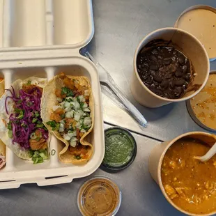 mexican food in a styrofoam container