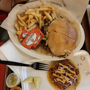 a burger and fries