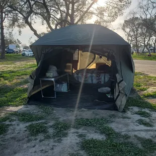 Our Gazelle tent fit nicely. So much room. Just watch the holes in the ground.