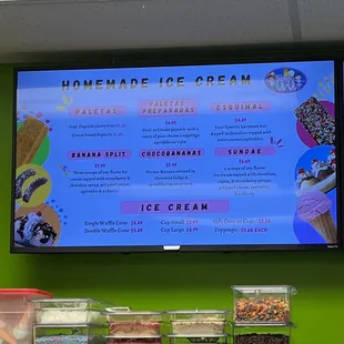 Ice cream menu