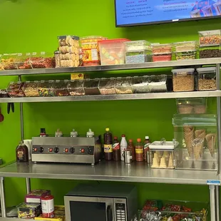 Back counter with supplies