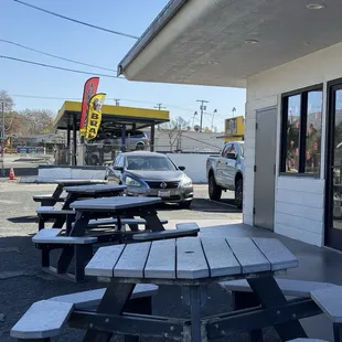 Seating outside and on the side
