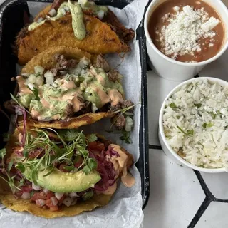 3 Taco Plate w\ rice & beans