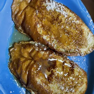 French toast with pecan syrup.