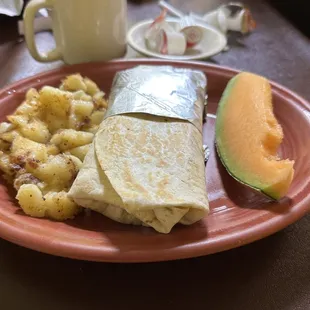 Breakfast burrito with home fries