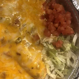 Combination poblano relleno, Cheese Enchilada, and chicken Burrito.