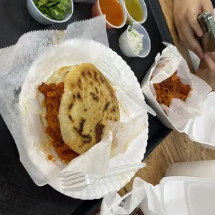 Gordita de chicharrón, 1/2lb of carnitas and 1/2lb of barbacoa