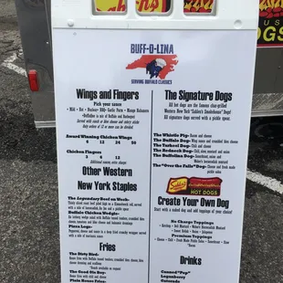 ows a menu for a hot dog