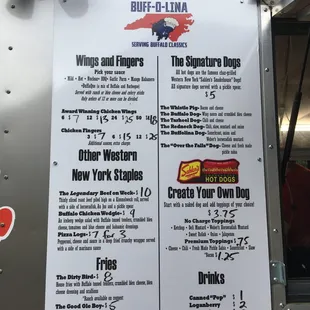 ows the menu for the burger truck