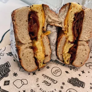 Everything bagel with egg, cheese, &amp; bacon