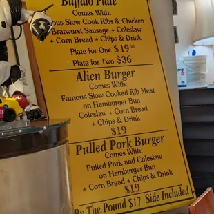 The menu for the barbecue