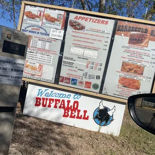 menus and parking meter on the side of the road
