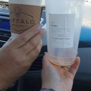 I got  a pumpkin spice frappe, and my mom got a hot pumpkin spice latte