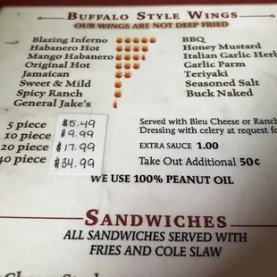 Wing selection as of 11/26/17