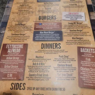 a menu for a burger restaurant