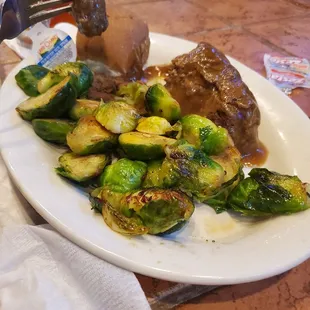 Meatloaf dinner with Brussels sprouts