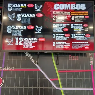 a menu on a large screen
