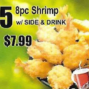 fried shrimp with side and drink