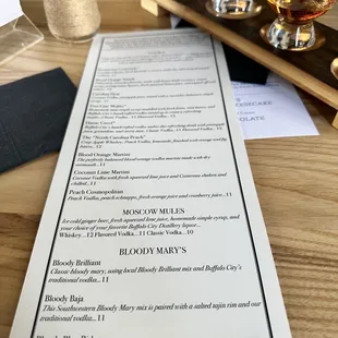 Menu with cook cocktails