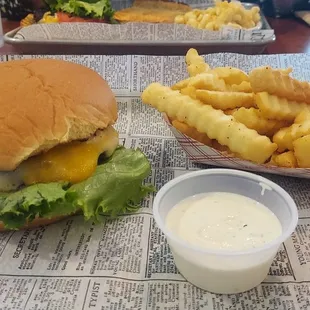 T.K.O burger but unfortunately they forgot the bacon with krinkle fries.