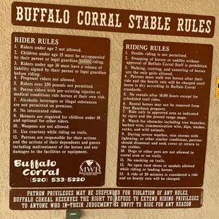 Buffalo Corral Stable Rules