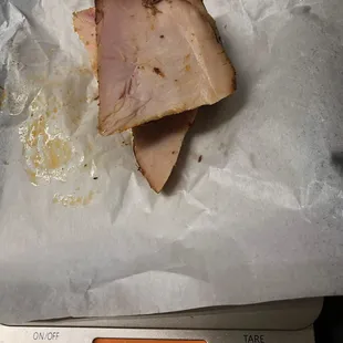 a piece of meat on a scale