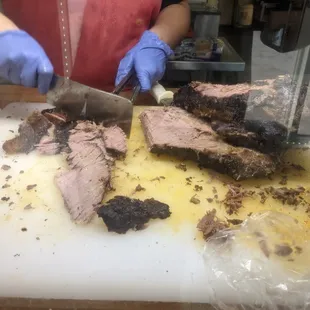 Brisket slicing going on here