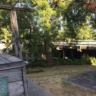 Right next to creek. You can eat at picnic table.