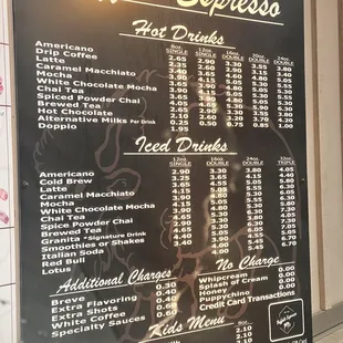 a menu on a blackboard