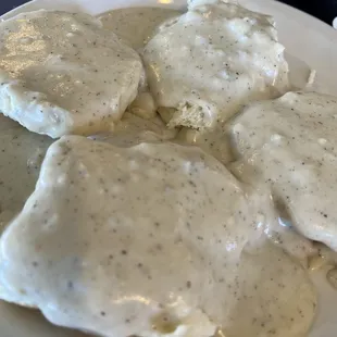2 biscuits with sausage gravy