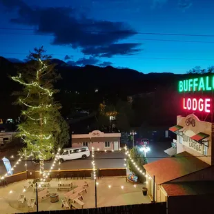 Dusk at The Buffalo Lodge with Party Patio