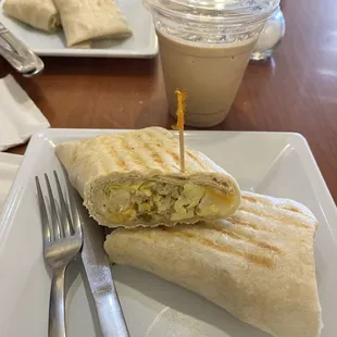 Breakfast Burrito: egg, potato with green chile sauce.