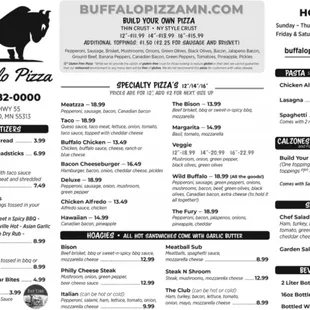 Buffalo Pizza Menu
