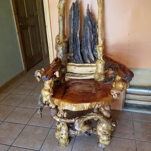 Rustic cedar burl and driftwood chair