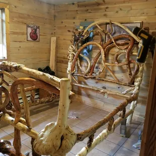 Rustic driftwood bed.