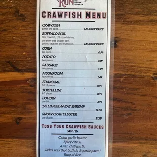 Crawfish menu