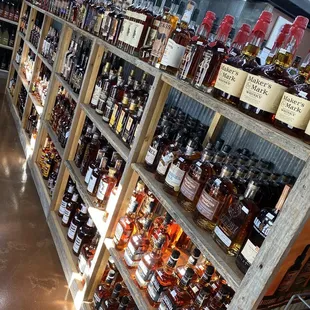 shelves of buffalo spirits in a liquor store