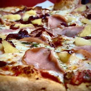 Canadian bacon, pineapple, and onion
