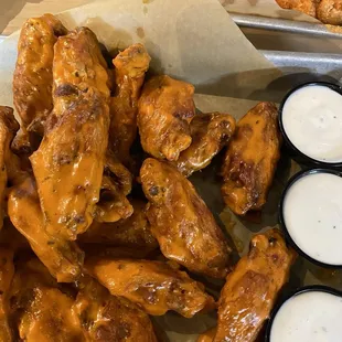 Wings that sat in the kitchen so long that the sauce began to dry up.