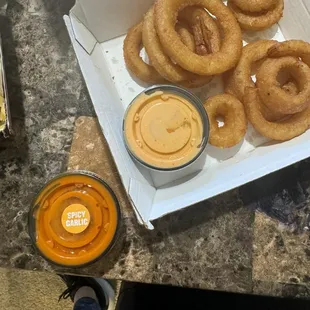 Onion rings order &amp; Spicy Garlic sauce!