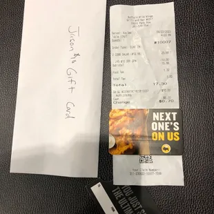 Receipt- gift card- Evidence