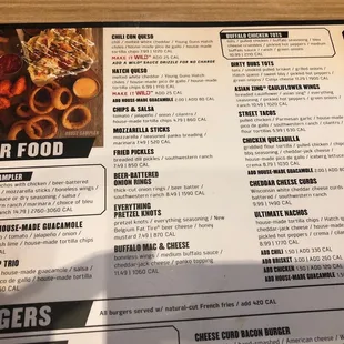 Appetizers section of menu