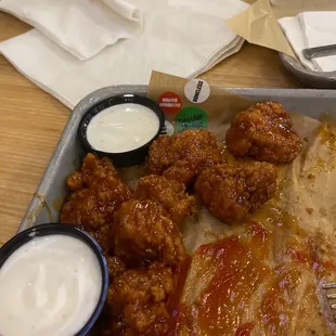 Boneless wings covered in habanero sauce! YuM!