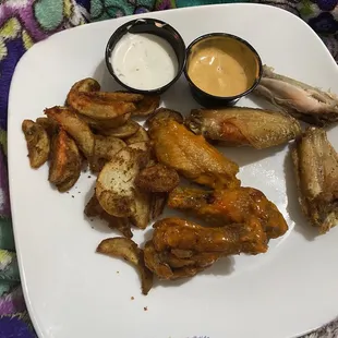 Pitiful wings. Spicy garlic and salt and vinegar.