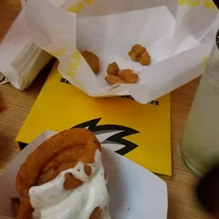 Onion rings and mushrooms. (So good it was gone before I could get a pic.)