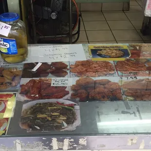 a display of various foods